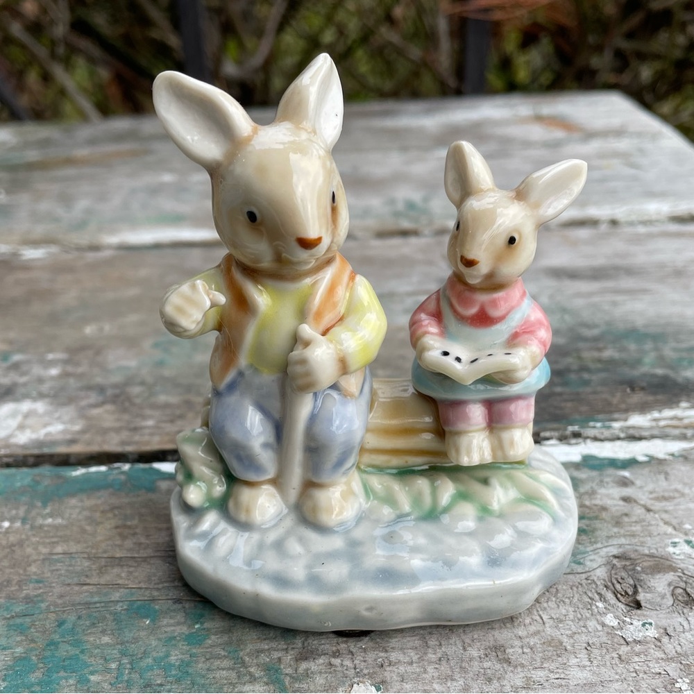 Albert Kessler Bunny Rabbits ceramic miniature figurines spring Easter decor